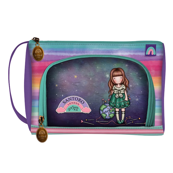 Несесер jumbo Gorjuss Be Kind To Our Planet с 2 ципа, 22 x 15