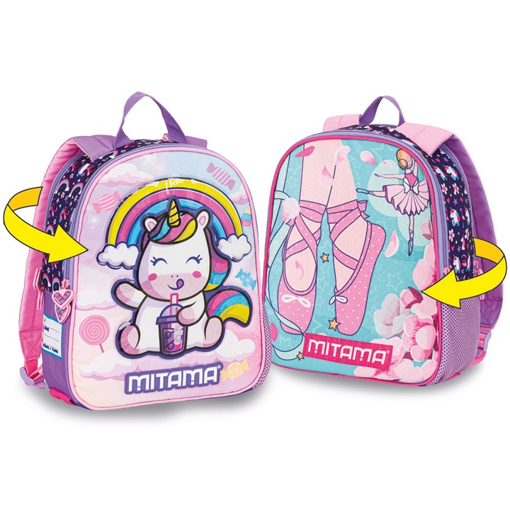 Ghiozdan prescolari Mitama 2 fete design fete Unicorn si Balerina