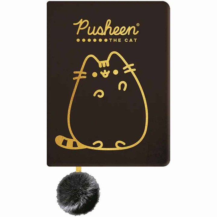 Jurnal pufos Pusheen design negru cu auriu
