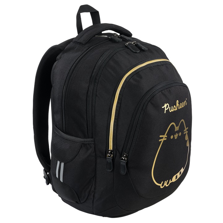 BP06 Pusheen hátizsák, 2 rekeszes, fekete és arany kivitelben