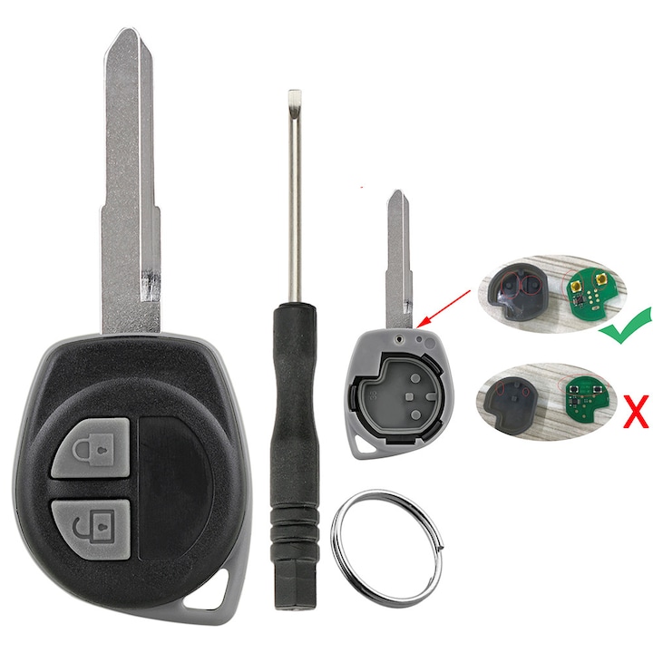 Кутия за автомобилен ключ с 2 бутона за Suzuki Ignis SX4 Vitara Swift Alto Splash Liana Jimny Vitara Ignis Vauxhall Agila + Ненарязано острие + Ключодържател + Отвертка