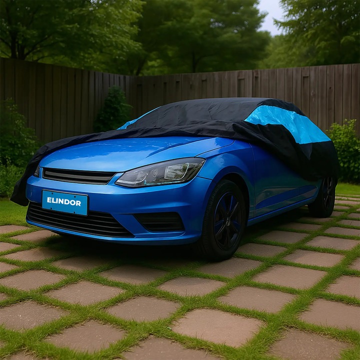 Elindor® Premium покривало за кола, водоустойчиво, против градушка, UV защита срещу слънце, прах и сняг, универсално външно покривало за автомобили, размер хечбек M 382*165*120 см, черно