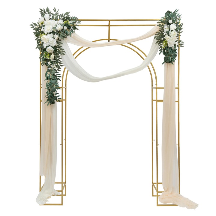 Arcada de nunta, Suport arc baloane patrat din metal, 180×30×50 cm, Marime M, Spalier de gradina & fundal, Auriu