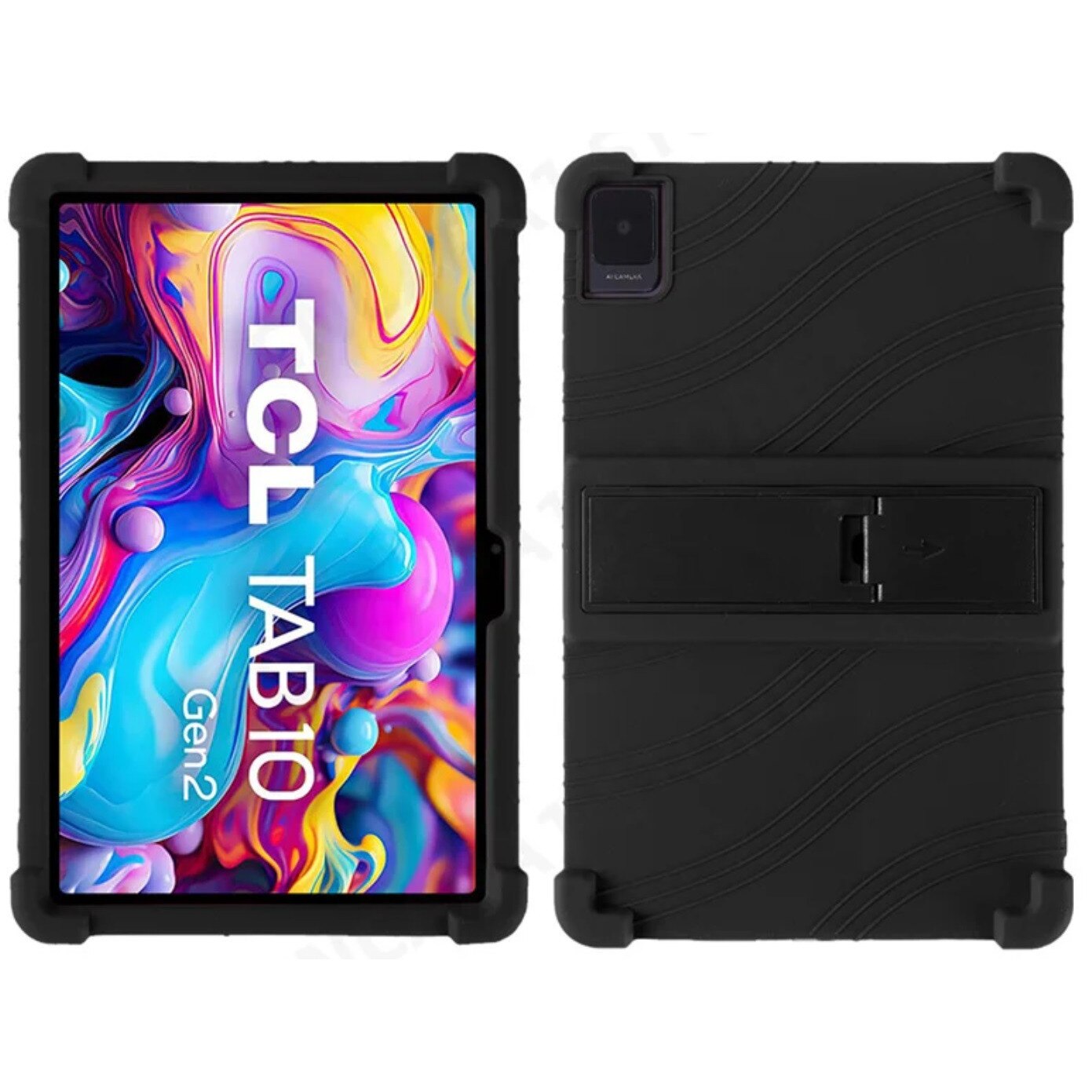 Husa din silicon EtuiTab pentru TCL Tab 10 Gen2, antiderapanta, suport incorporat, negru, 10.36 inch