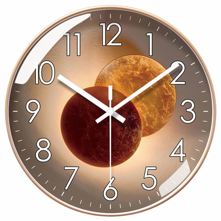 Безшумен стенен часовник, Lecheng®, кварцов, за спалня и всекидневна, 30 см, кафяв/оранжев