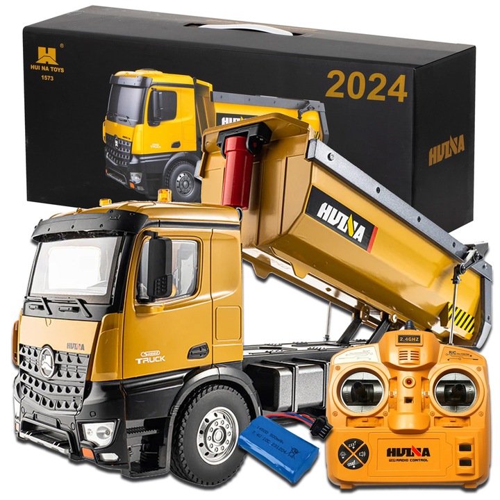 Camion Basculant 1:14 cu Telecomanda, Metalic, Lumini LED, Sunete Realiste, Ridicare Bena, Capacitate 10 kg – Jucarie pentru Copii Pasionati de Constructii