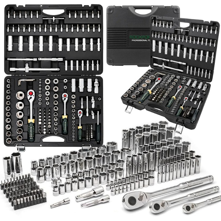 Set Unelte 179El. 1/4" 3/8" 1/2" (Hexagonale), Mecanic Auto, Otel Cr-V – Rezistenta Ridicata La Uzura, Executie Profesionala Si Constructie Solida, Manere Ergonomice Si Valiza Practica, Set Compact Si Complet Pentru Diverse Aplicatii, 179 Elemente