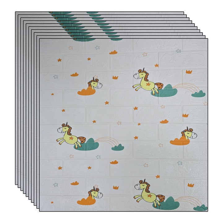 Set 50 x tapet autoadeziv 3D NEXTLY, pentru perete sau tavan, waterproof, ajustabil, adeziv puternic, usor de montat, suprafata acoperire 26.5 mp, 70x77 cm, design modern, crem-verde, cod 7373-31