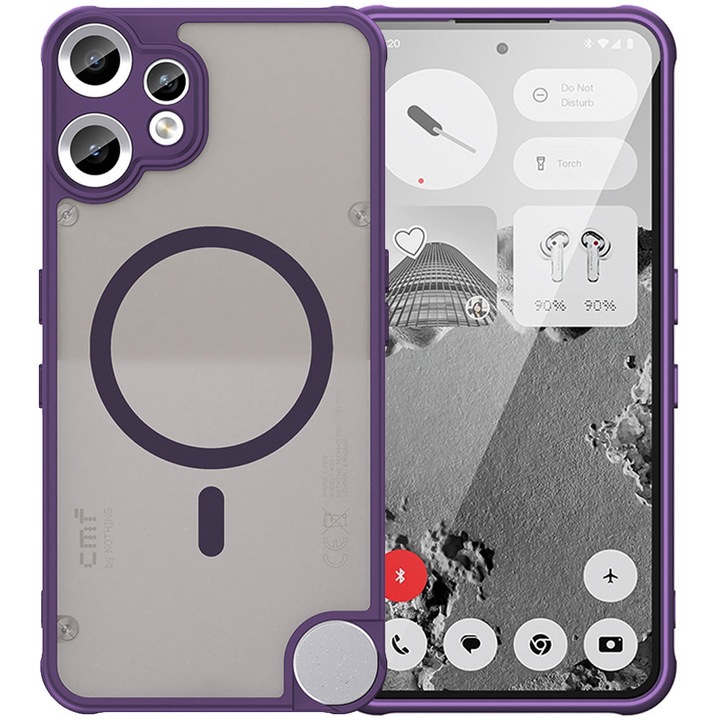 Husa cu magnet pentru Nothing CMF Phone 2 Pro, Magnetic Defense Remastered, Policarbonat mat, Spate fumuriu, Colturi cu protectie antisoc, Atasare magnetica, Wireless charging, Mov inchis