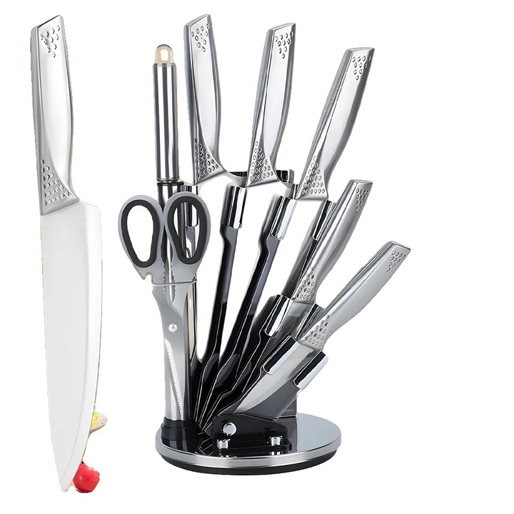Set de cutite din inox, lungime lama 20.5 cm, lungime maner 13 cm, design ergonomic, ecologic