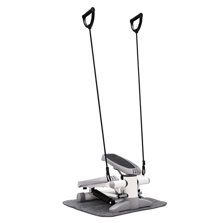 Mini Stepper, Stepper fitneszgép, Ellenállási szalagok, LED kijelző, Maximális súly 150 kg, Pedálszög 38°, Méret 39×31,5×21 cm, Szürke