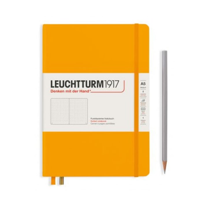 Agenda A5 Punctata, Leuchtturm, Coperta Rigida, Galben Mustar, 251 pagini, 145x210mm