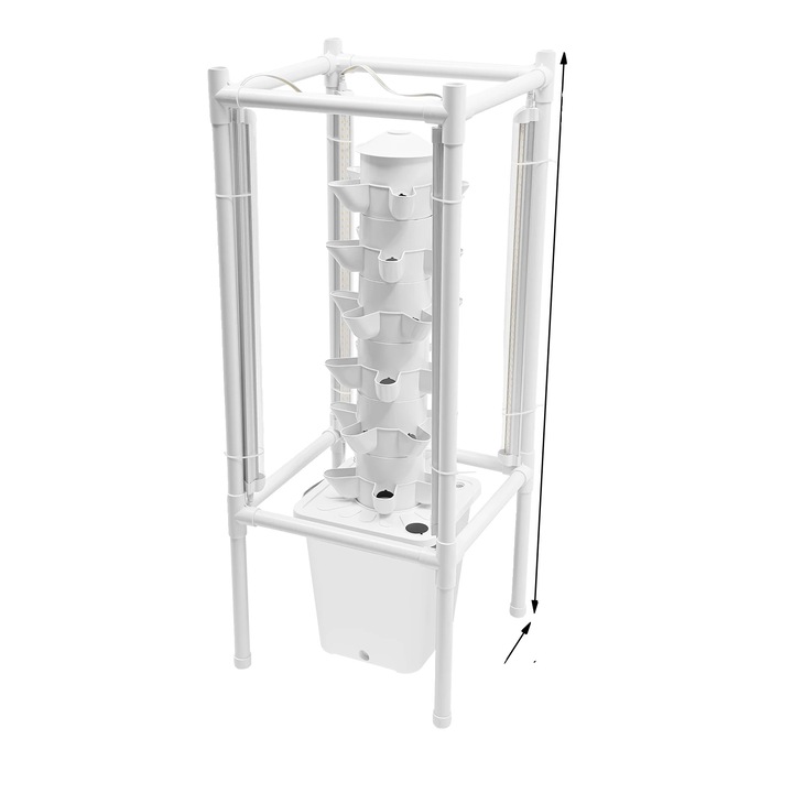 Sistem de gradina verticala hidroponica, 30 gauri de plantare, 6 niveluri, 4 lumini LED, alb