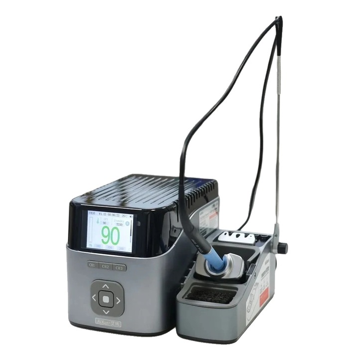 Statie de lipit, design cu doua manere, interval de temperatura 90C-450C, putere maxima 100W, display IPS HD, control PID
