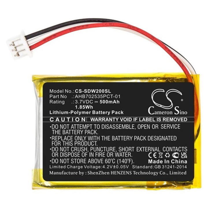Cameron sino li-polymer akkumulátor, 3.7v, 500mAh, kompatibilis sennheiser ahb702535pct-01 kompatibilis-vel
