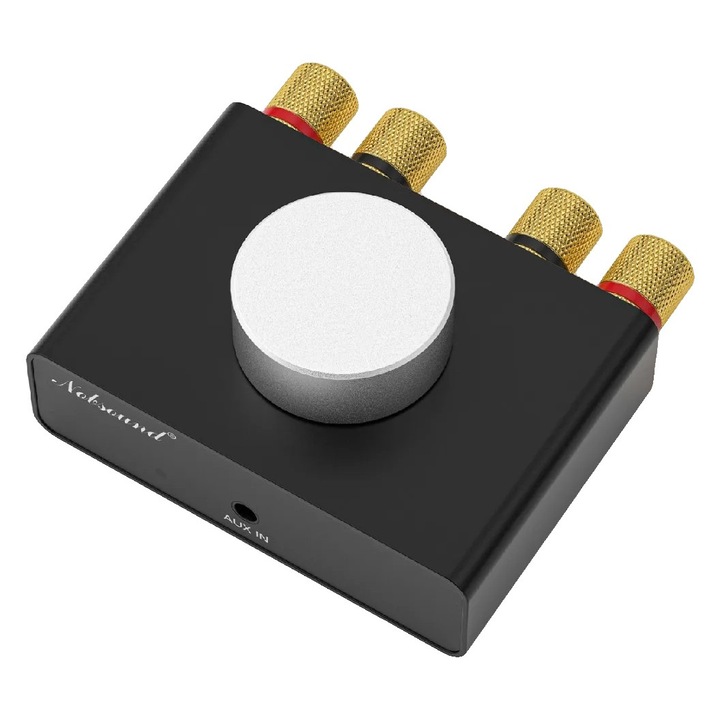 Amplificator, 50W x 2, conectivitate Bluetooth si AUX, corp din aluminiu compact, 78x70x32mm