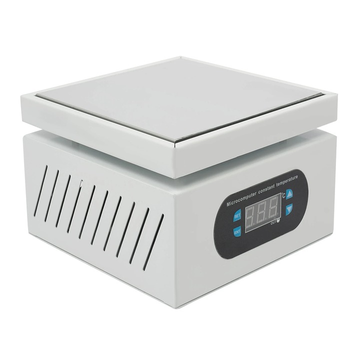 Forrasztó fűtőlemez, 500 W gyorsfűtés, 15 x 15 cm felület, 0–400 °C hőmérséklet-szabályozás memóriával és zárral, fehér