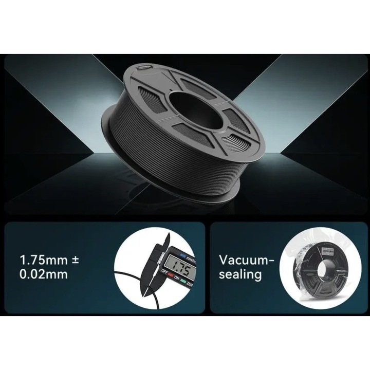 Rola filament 3D, Sunlu, PETG, Culoare Gri, 1kg, lungime 330 m, diametru 1.75mm, compatibil cu majoritatea imprimantelor 3D tehnologie FDM, ideal pentru imprimantele BambuLab