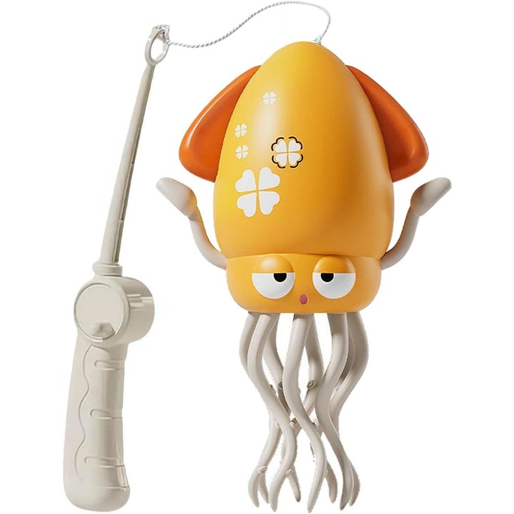 Caracatita Dansatoare, +3 Ani, 3 Moduri, din ABS, Incarcare USB, cu Undita Inclusa, 12.6 X 7.6 X 20.7 cm, Galben, Stef's Cat