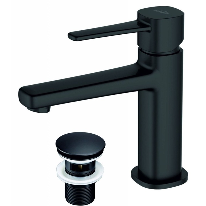 Baterie umywalkowa, GLAMOUR, neagra, 25mm, set cu accesorii de montaj