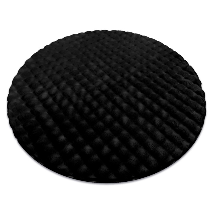 Covor DYWANY ŁUSZCZÓW BUBBLE cerc negru 25 IMITARE BLANA DE IEPURE 3D structural, cerc 100 cm