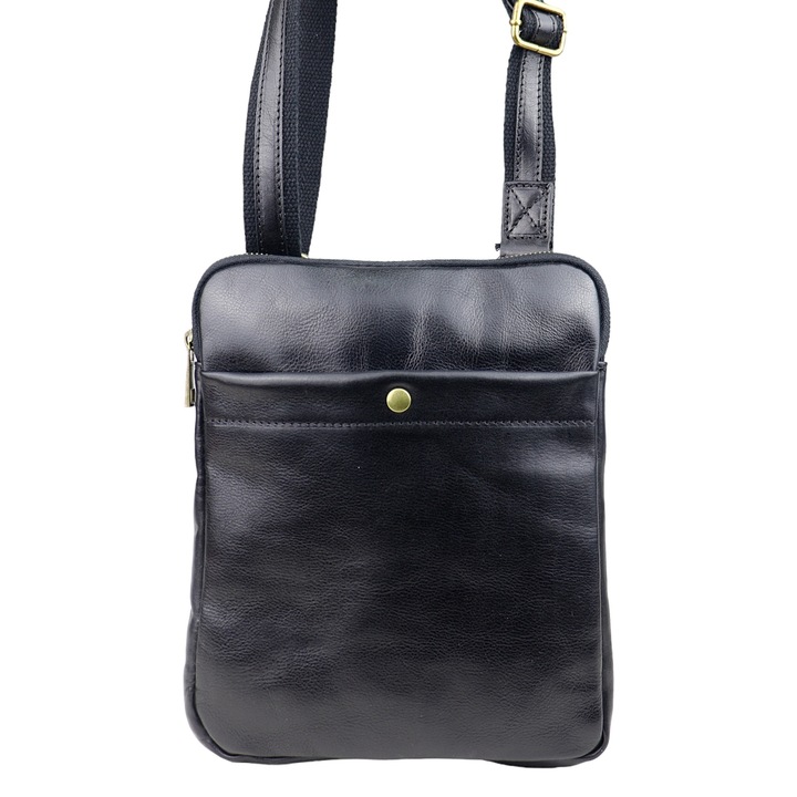 Мъжка чанта Moranti, Mario, естествена кожа, 3 джоба, матово черно, малък размер