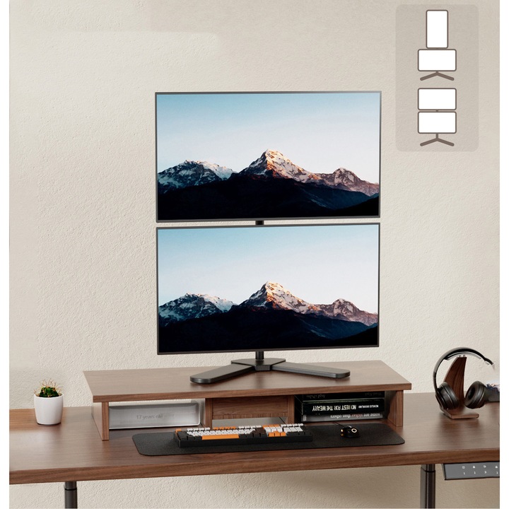 Suport Monitor Dual Desktop cu Baza - Reglabil in Inaltime, Lateral si ...