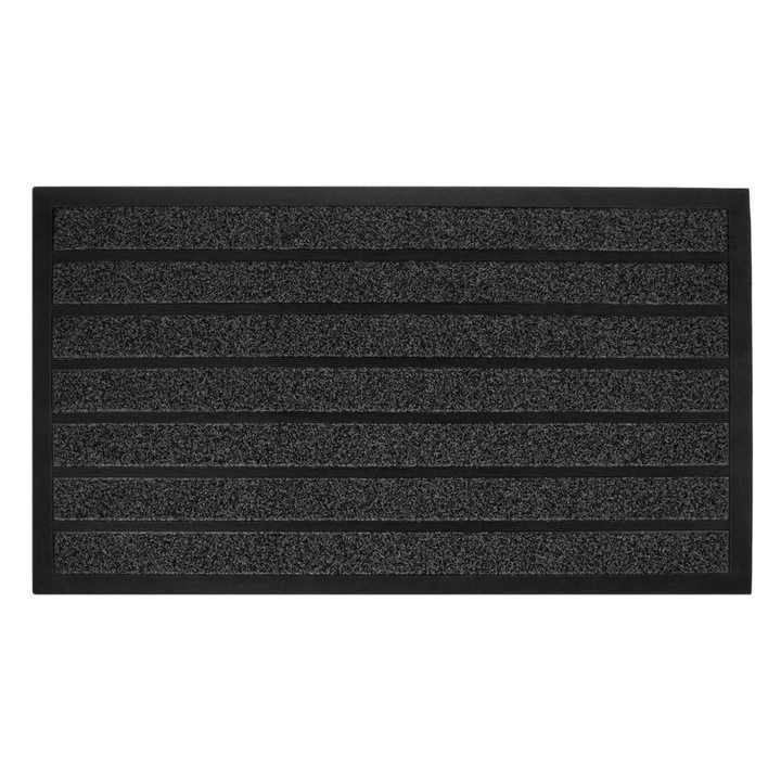 Lábtörlő, Fekete Szürke Csíkokkal, 75x45cm, PP-Gumi, MYONNA IT & E- COMMERCE ®