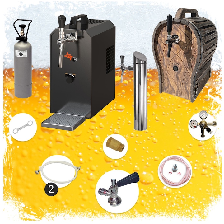 Диспенсър за бира Jet 30 с въздушна помпа, с непрекъснато сухо охлаждане с 1 линия, до 35 литра с дървена бъчва, KeyKeg