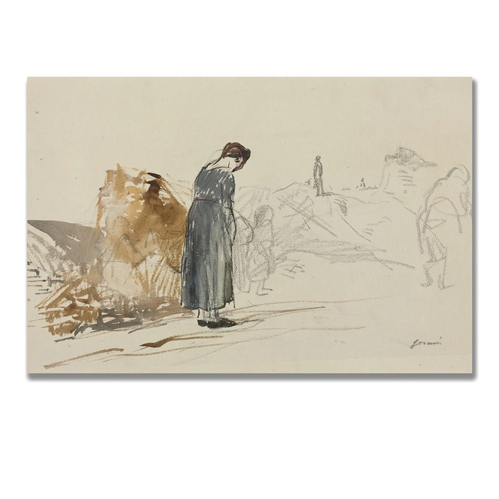 Tablou Femeie in rochie lunga pe plaja, The Print Studio, abstract, culori vii, fara rama, dimensiuni variate