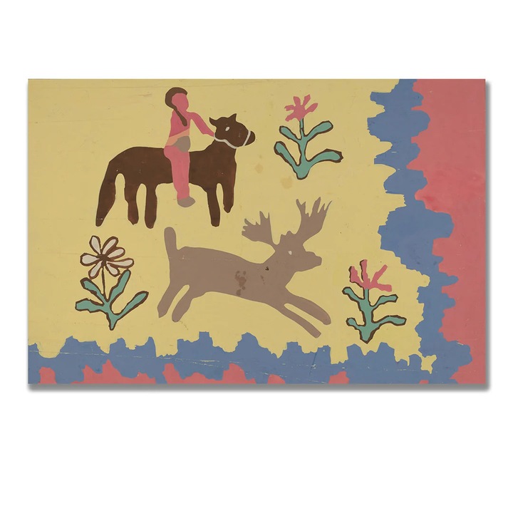 Tablou Canvas Print cal calaret caprioara flori stil naiv 60x90cm