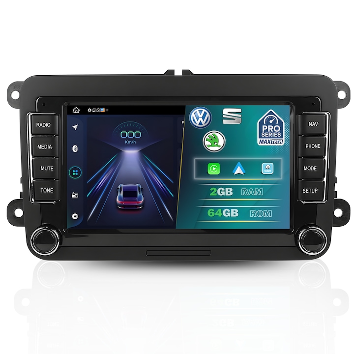 Мултимедия за Volkswagen / Skoda / Seat Android 13, MaxTech® PRO SERIES, 2GB Ram 64GB памет, Carplay и Android auto, 7" HD сензорен екран, Golf, Passat, Jetta, Octavia, Leon, GPS, Wifi, Bluetooth, Waze