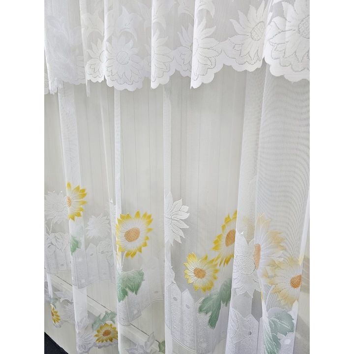 Perdea de Bucatarie, Perdele de Colectie, model floral, alb/galben/verde, disponibile la comanda în diferite dimensiuni