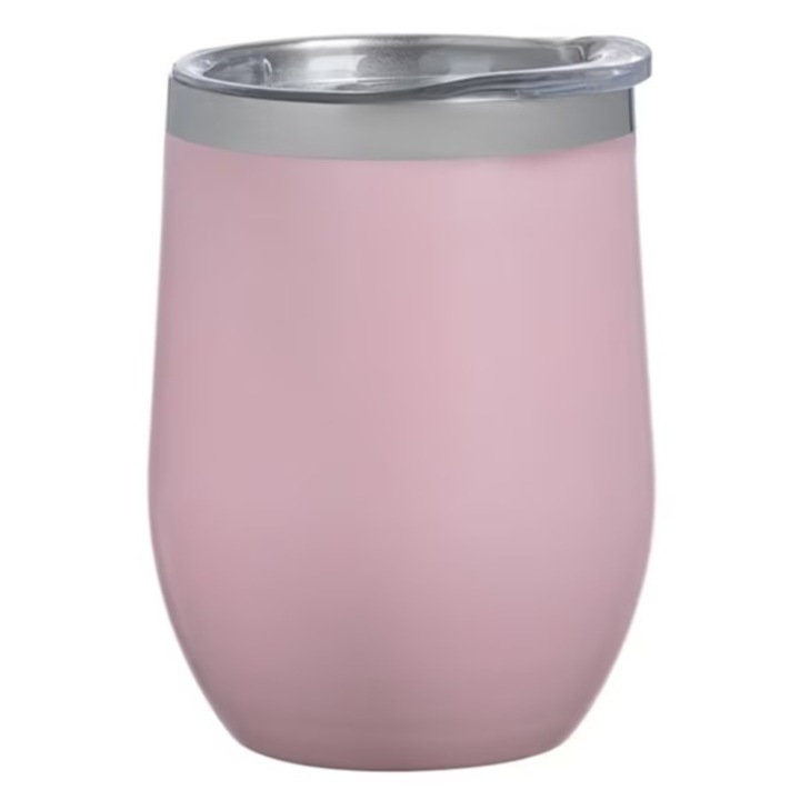 Cana izotermica Zanox metalica roz nud, capac transparent, 350ml