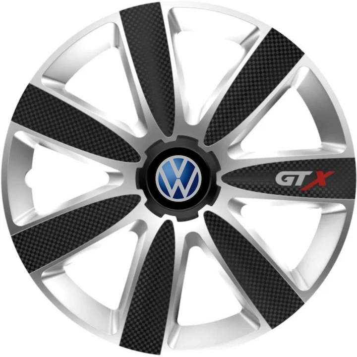 Set 4 Capace Roti GTX Carbon Gri-Negru R16, Compatibil Cu Volkswagen
