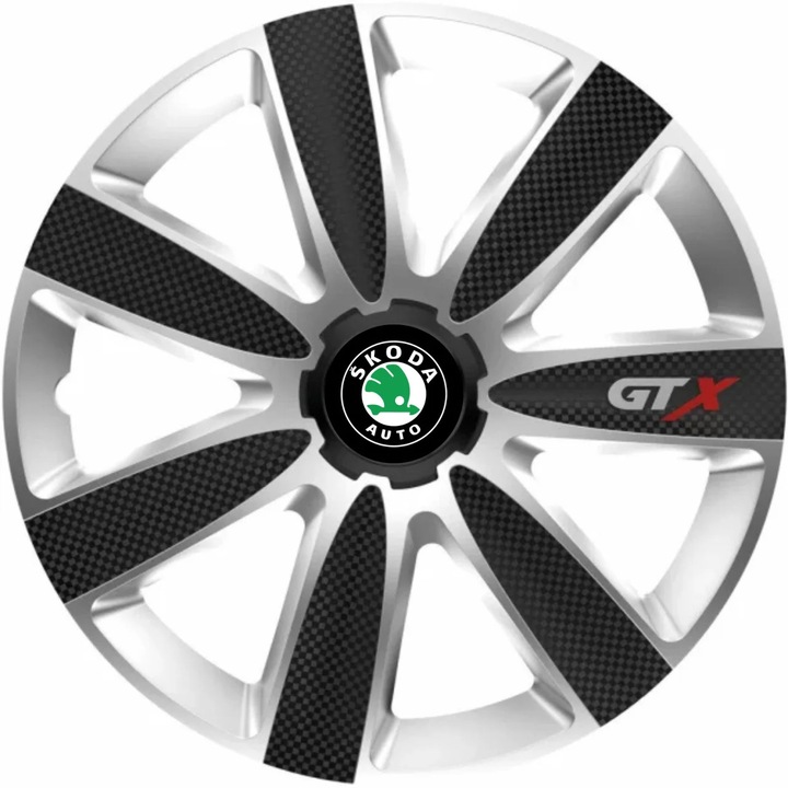Set 4 Capace Roti GTX Carbon Gri-Negru R16, Pentru Skoda