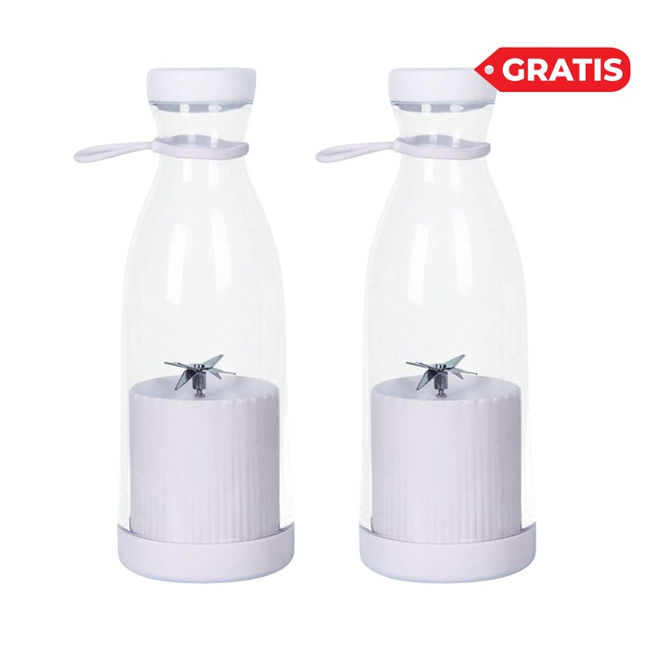 Blender portabil Home & Marker J2UCIFY, fără fir, alb, 380 ml, 8x8x22 cm, set 2 bucati
