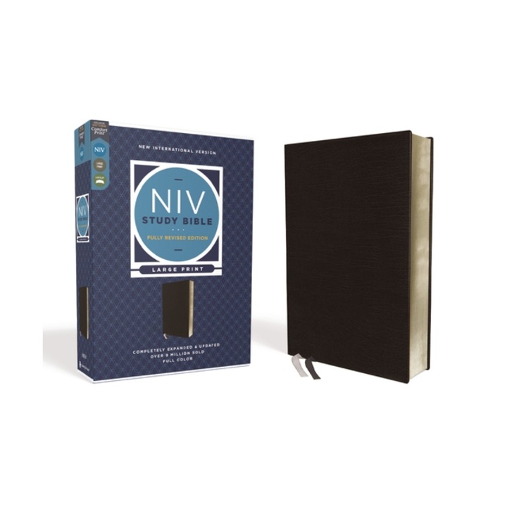 NIV Study Bible, Fully Revised Edition, Large Print, Bonded Leather, Black, Red Letter, Comfort Print, Kenneth L. Barker