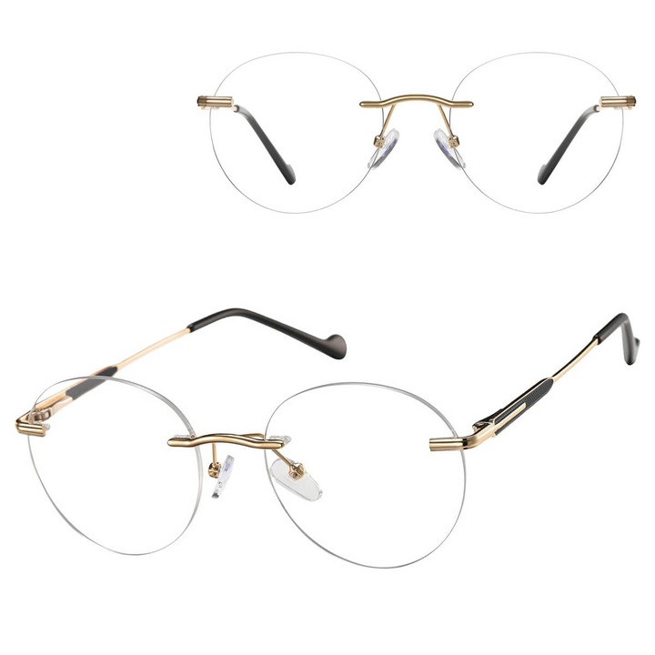 Ochelari de vedere unisex Sunoptic 870, metalici aurii cu negru, dimensiuni 12.8x4.6cm, set cu etui și șervețel