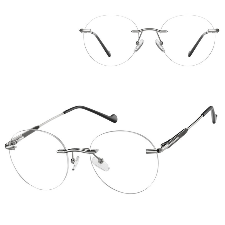 Ochelari de vedere unisex Sunoptic 870B, optiune zero, metalici, argintii cu negru, dimensiuni 12.8x4.6cm, set cu etui si servetel