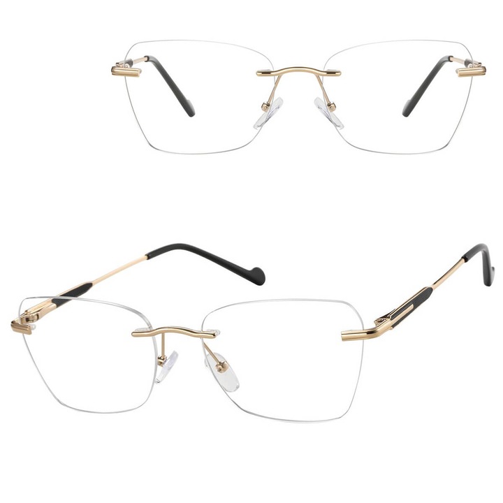 Ochelari de vedere fara rama Sunoptic 871, culoare aurie si neagra, dimensiuni 13.2x4.1cm, set cu etui si servetel