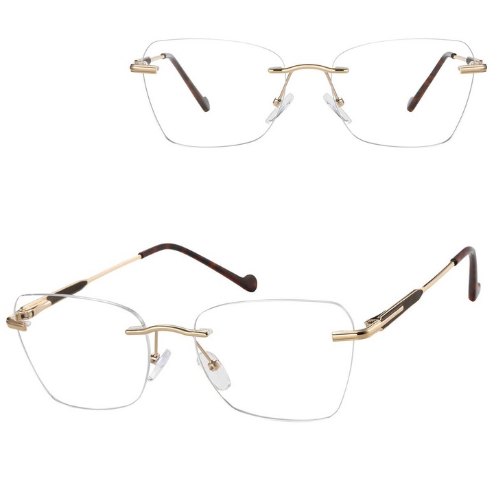 Ochelari de vedere fara rama Sunoptic 871A, culoare aurie si bronz, dimensiuni 13.2x4.1cm, set cu etui si servetel