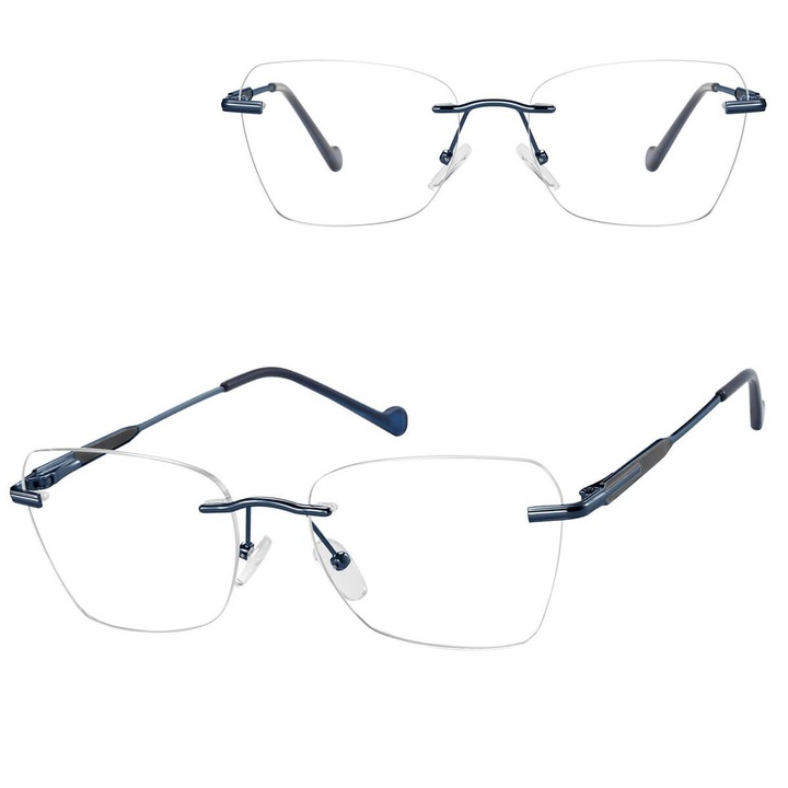 Ochelari de vedere fara rama Sunoptic 871E, culoare granat, metalici, cu nasuri din silicon, set cu etui si stergator