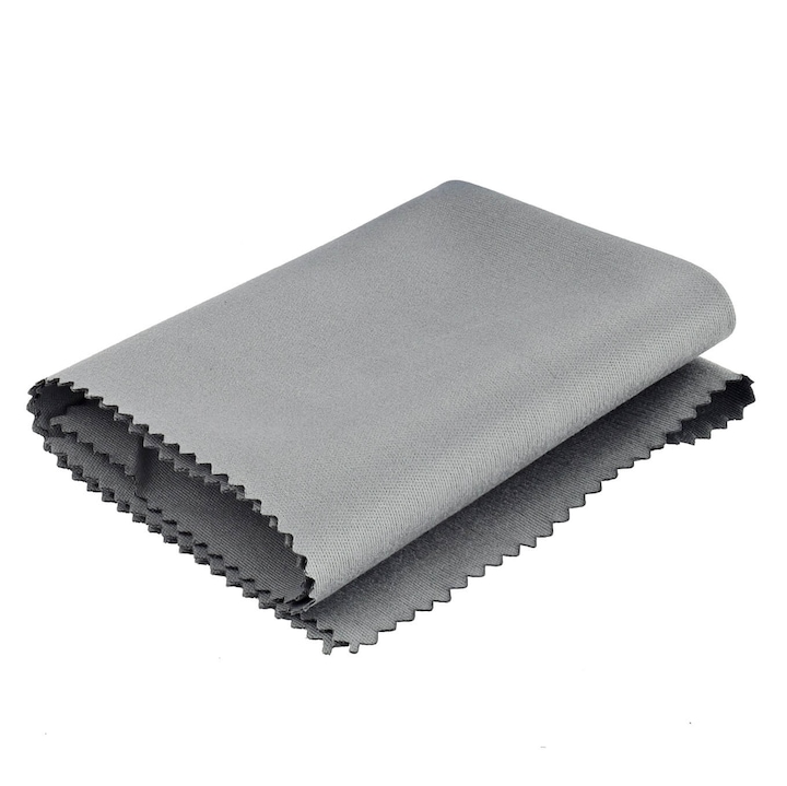 Laveta profesionala premium din microfibra Stylion, reutilizabila, pentru curatare ochelari, lentile, ecrane LCD, obiective foto, antistatica, 18x15 cm, densitate 220g/m2, gri