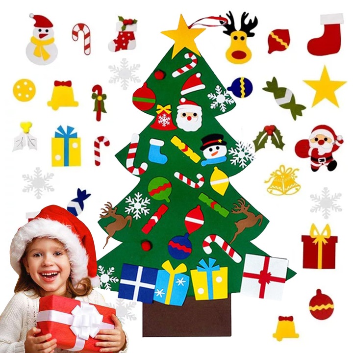 Kit DIY brad de Craciun cu ornamente detasabile, Nikcorp, 95x70cm, multicolor