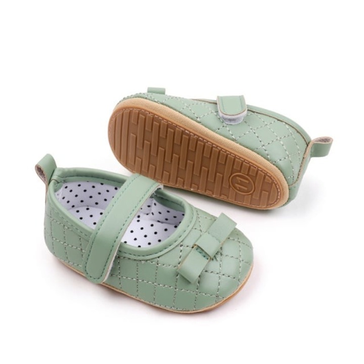 Обувки SuperBaby, Модел AL 13356 с панделка, Екокожа, Момичета, 3-6 месеца, Зелени, 18