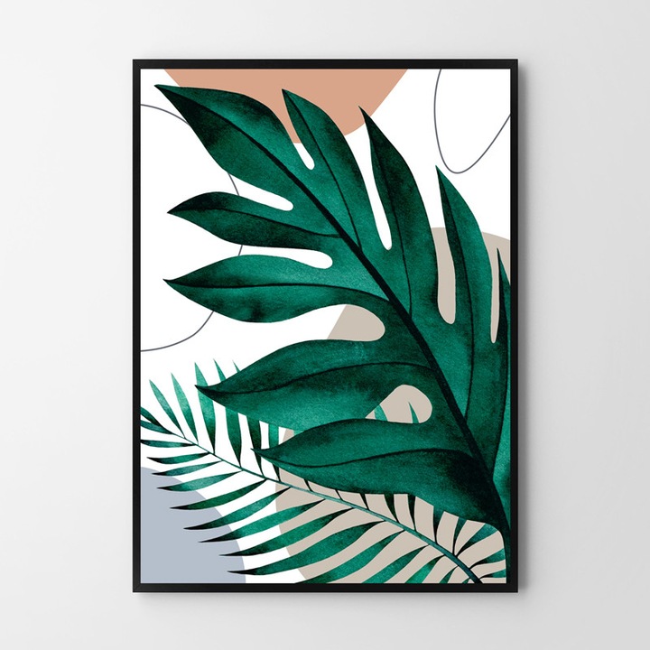 Tablou Hog Studio, plakat boho, frunze verzi, 50x70 cm, fara rama