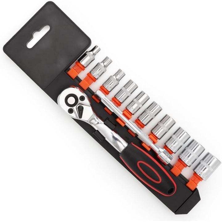 1/4"-os racsnis dugókulcs készlet, 4-13 mm, Cr-V