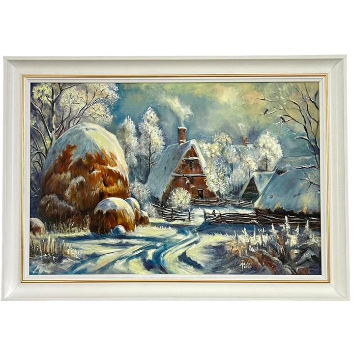 Tablou pictat manual, ulei pe panza – “Casa bunicilor” – 40x60 cm