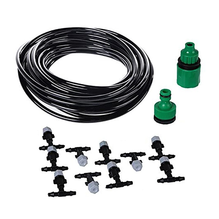 Kit de Racire Terasa SUPER TRENDS, Sistem Micro-Stropire, 10 Duze + Furtun 10 m, Ecologic, Ideal pentru Spatii Exterioare